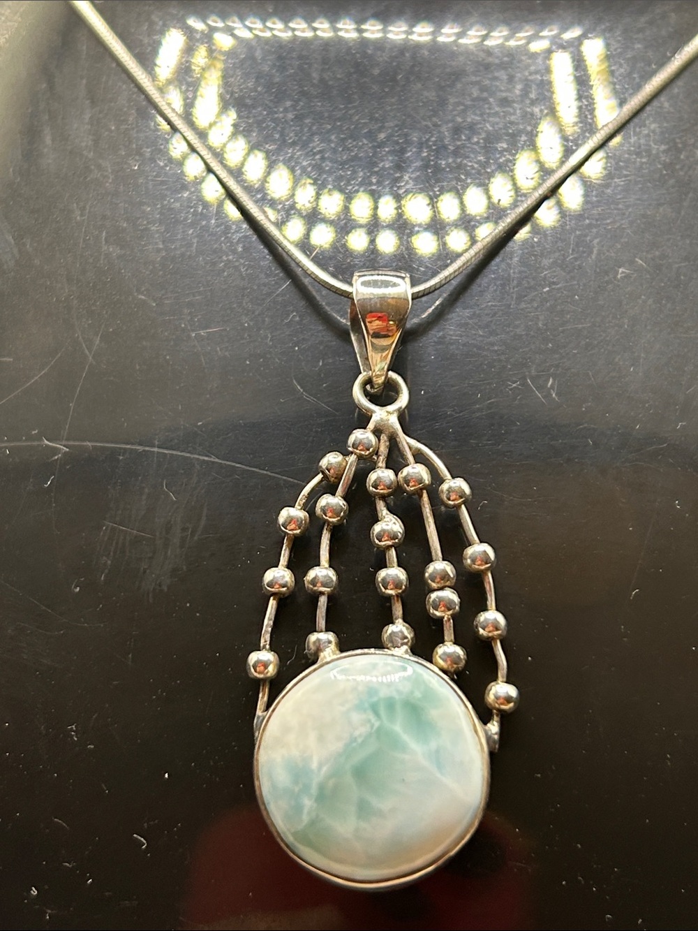 Larimar Pendant Necklace Sterling 925 Southwestern Unique 16” Sterling Chain